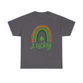 Lucky Rainbow Unisex Heavy Cotton Tee, St Patrick's Day Shirt, Gift for Friends, Everyday Tee, Casual Wear, Feel Good Fashion
