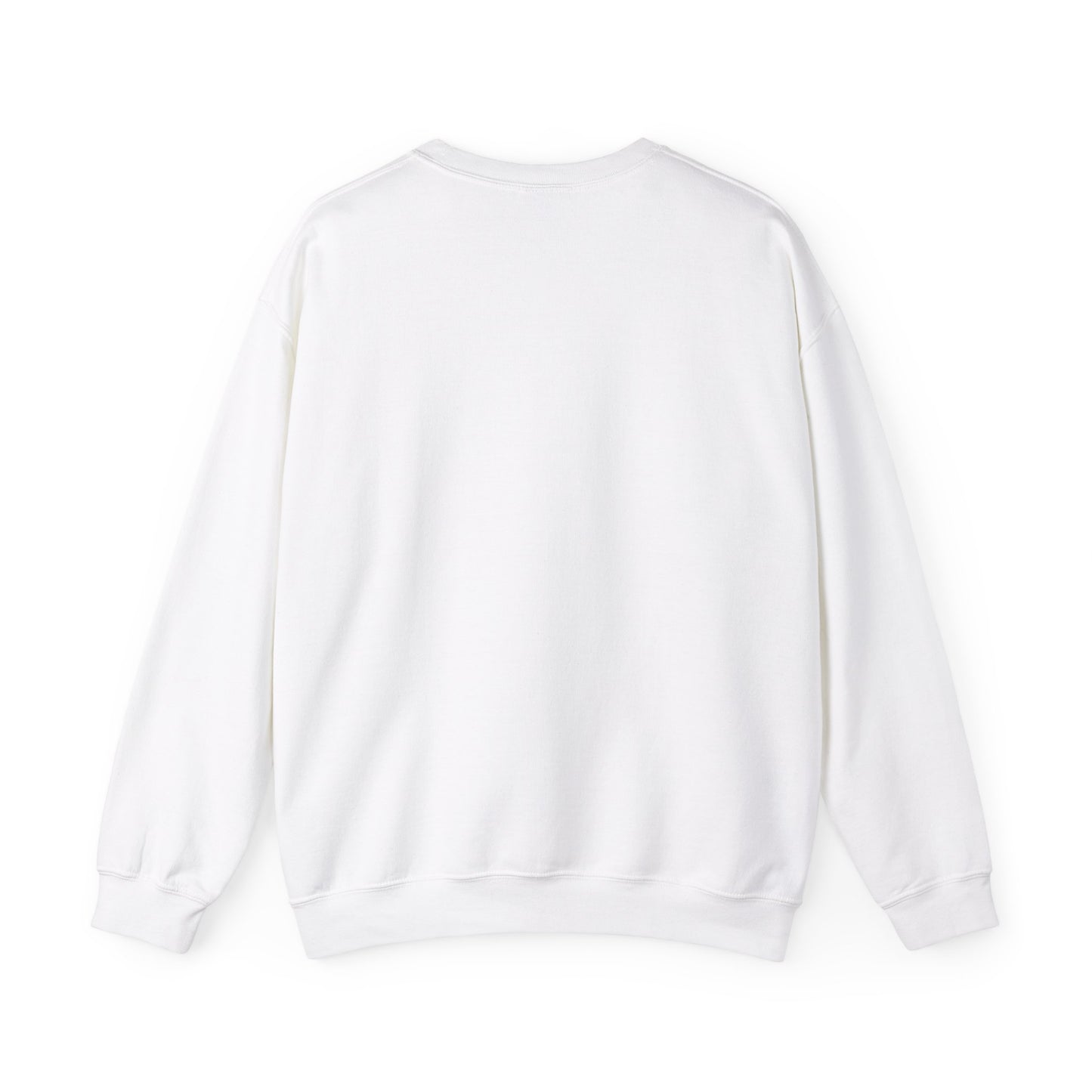 Back view of a white crewneck sweatshirt.