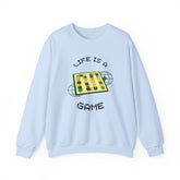 Game Board Life Is a Game Crewneck Sweatshirt, Casual Fun Gaming Sweatshirt