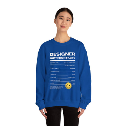 Designer Nutrition Facts Sweatshirt, Funny Graphic Crewneck, Gift for Creatives, Unique Unisex Apparel, Cozy Layering Top