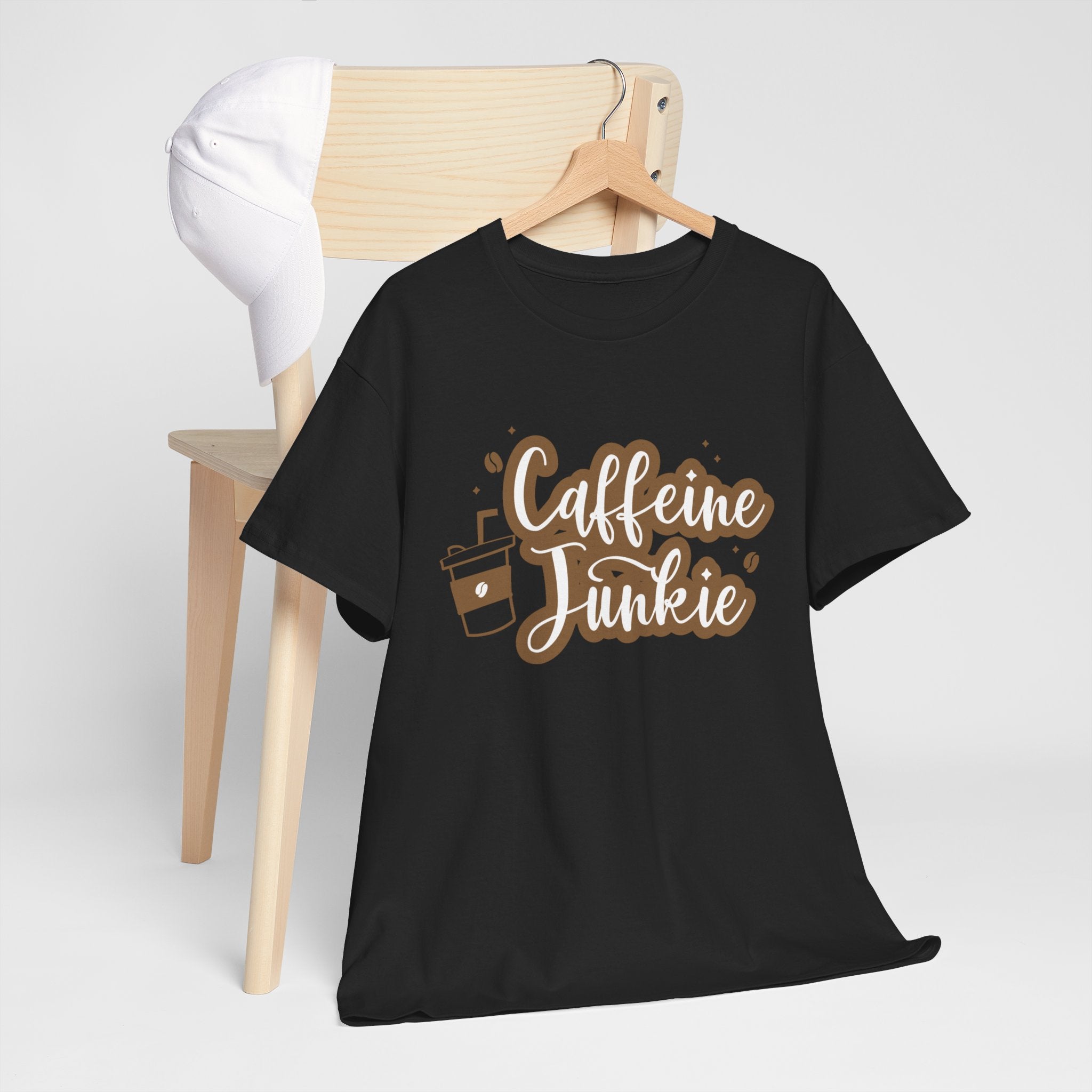 Caffeine Junkie Unisex Heavy Cotton Tee, Coffee Lover Shirt, Gift for Baristas, Comfortable Casual Wear, Daily Essentials