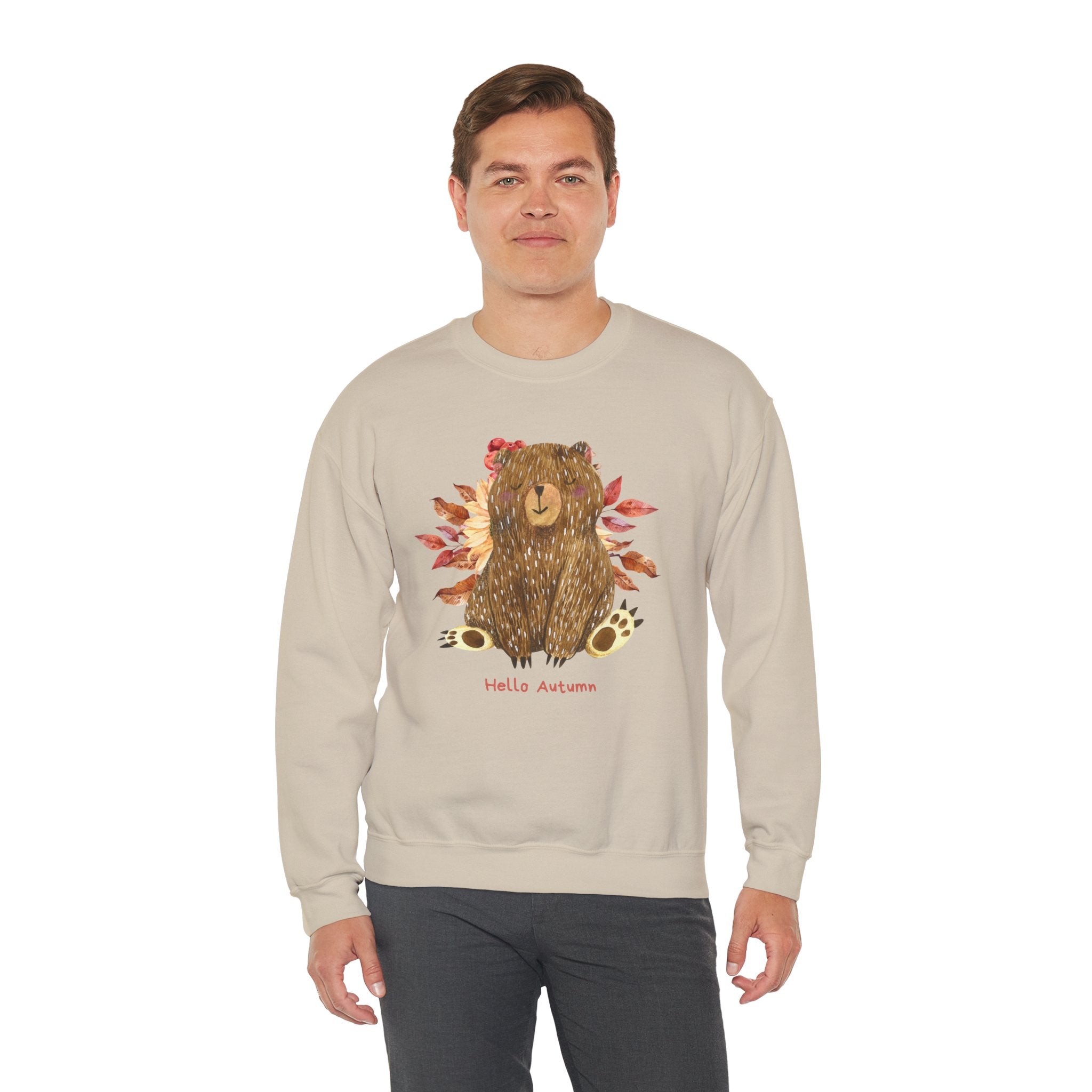 Cozy Bear Sweatshirt for Autumn, Unisex Crewneck with Fall Vibes, Ideal for Thanksgiving, Casual Wear