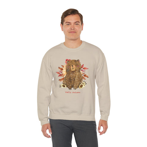 Cozy Bear Sweatshirt for Autumn, Unisex Crewneck with Fall Vibes, Ideal for Thanksgiving, Casual Wear