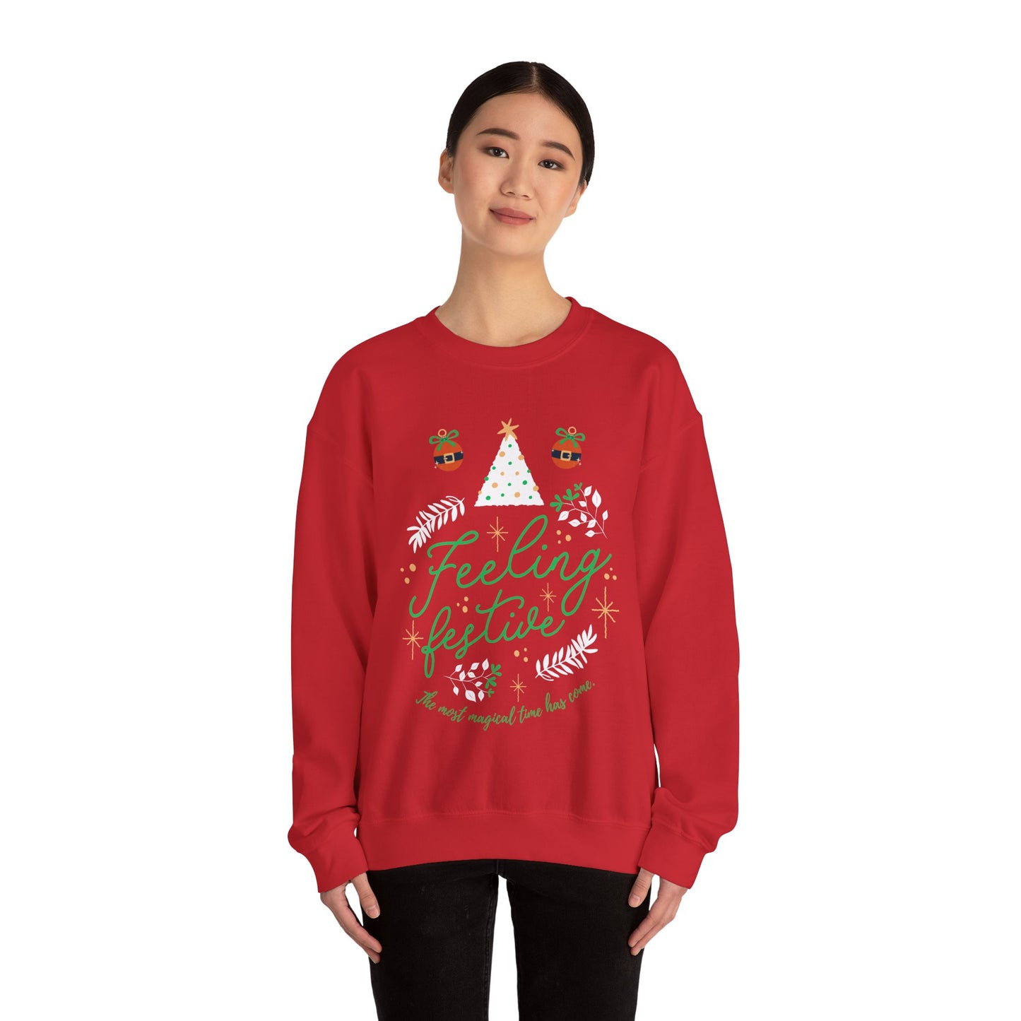 Feeling Festive Sweatshirt, Holiday Cozy Sweatshirt, Christmas Crewneck, Winter Celebration Apparel, Gift for Her or Him