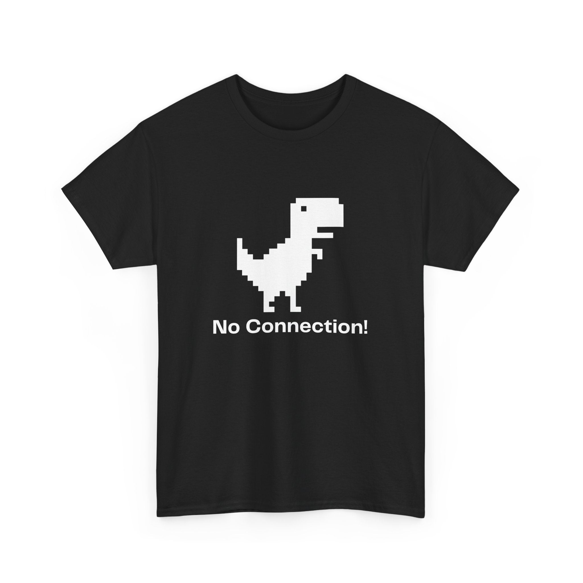 Funny Dinosaur Tee, No Connection! T-Shirt, Unisex Heavy Cotton Tee, Gift for Gamers, Quirky Casual Wear, Internet Humor Shirt