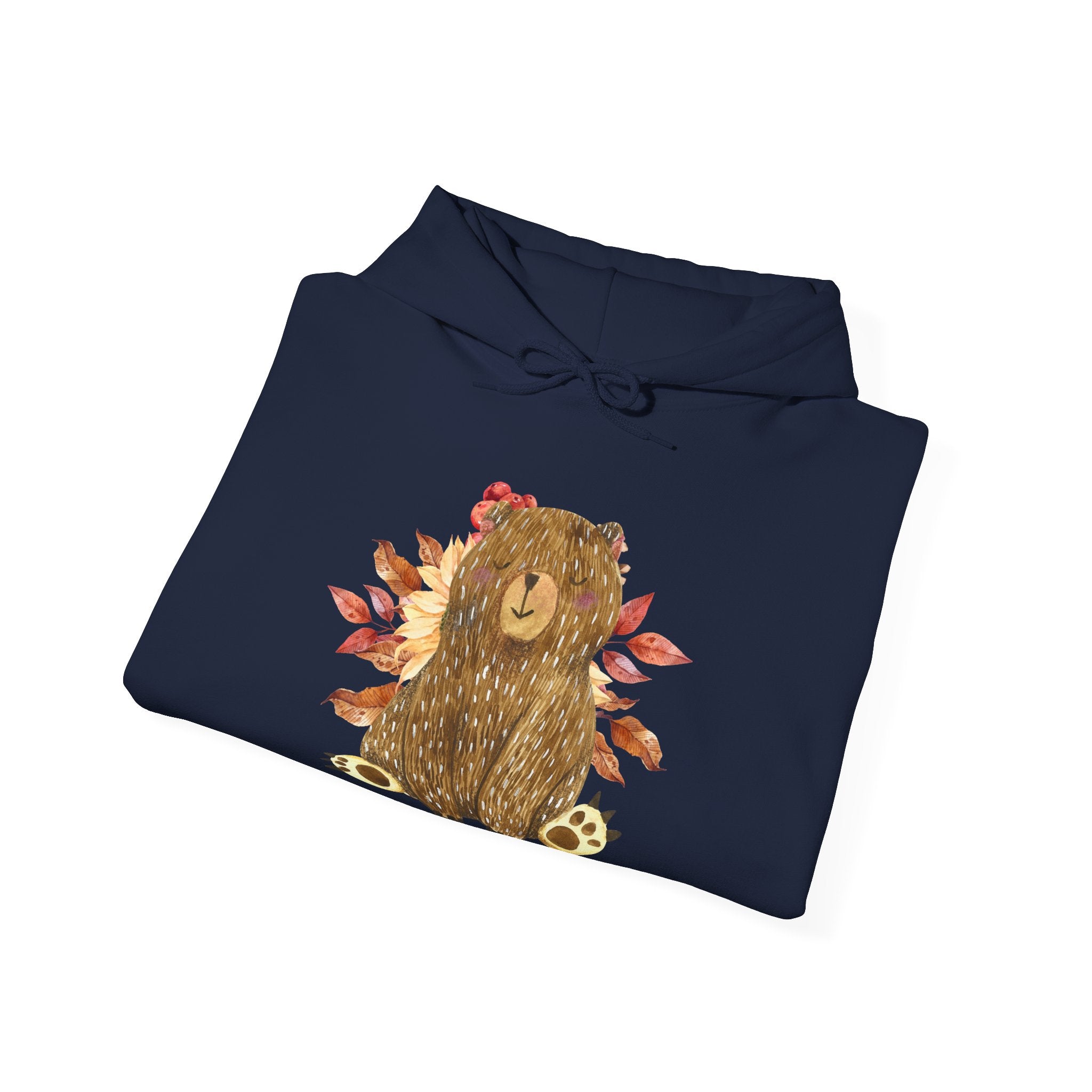 Autumn Bear Hoodie, Cozy Fall Sweatshirt, Cute Bear Pullover, Warm Unisex Hooded Sweatshirt