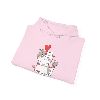 Cute Cat Valentine's Day Hoodie, Unisex Sweatshirt for Pet Lovers, Cozy Gift, Valentine's Day Apparel, Cat Lover Hoodie, Heart Design