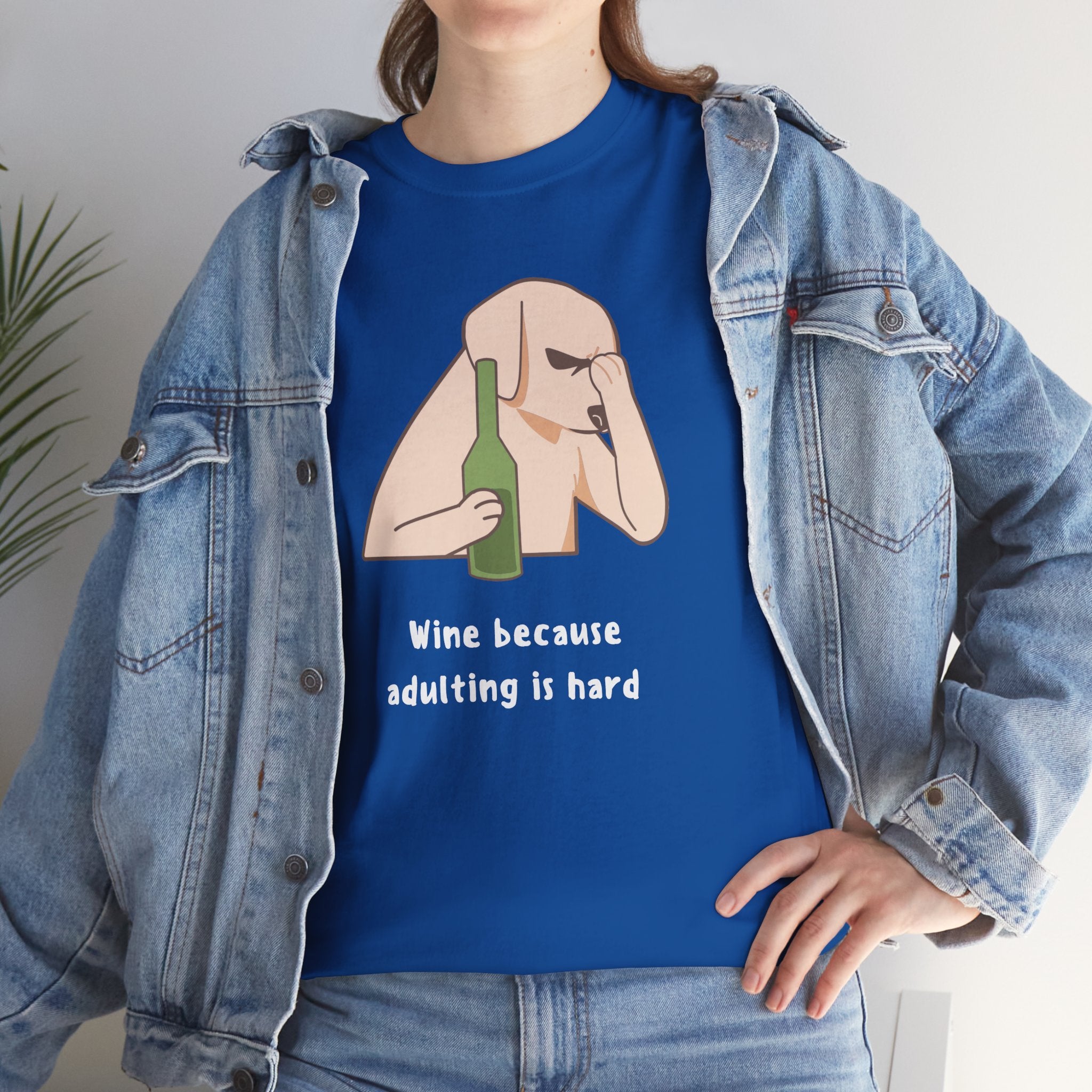 Funny Adulting Graphic Tee, Wine Lover Shirt, Humor Gift for Friends, Birthday, Relaxed Fit Unisex Cotton Top, Casual Wear