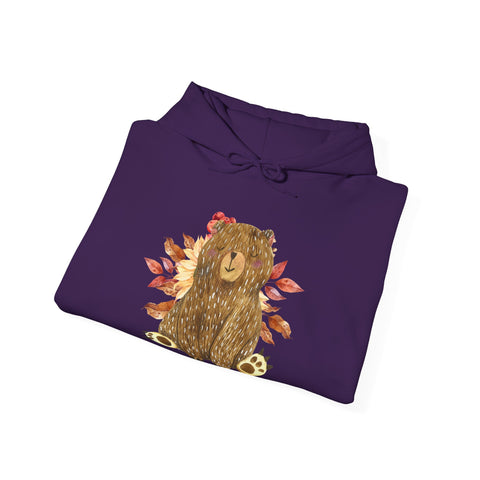 Autumn Bear Hoodie, Cozy Fall Sweatshirt, Cute Bear Pullover, Warm Unisex Hooded Sweatshirt