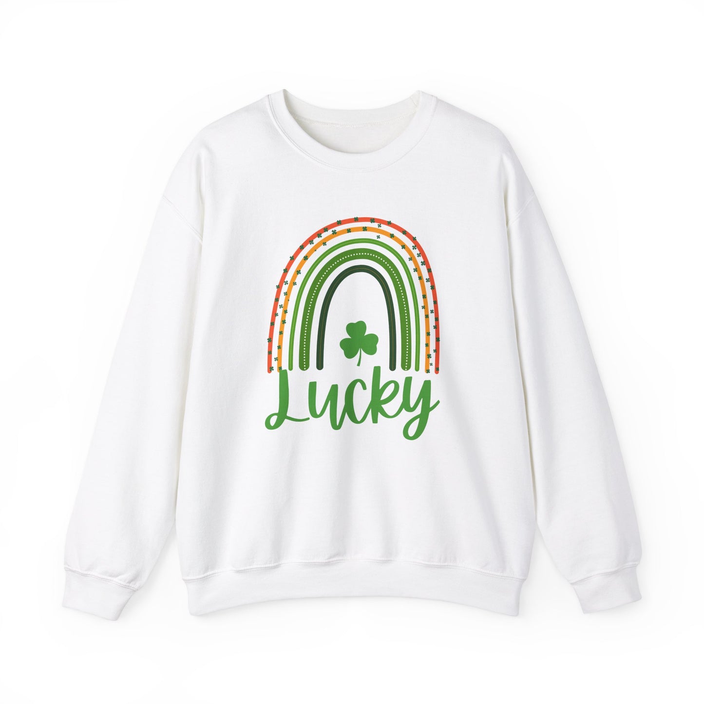 Lucky St Patrick's Day Crewneck Sweatshirt, Unisex Sweatshirt, Rainbow Sweatshirt, Green & White Sweatshirt, Holiday Gift