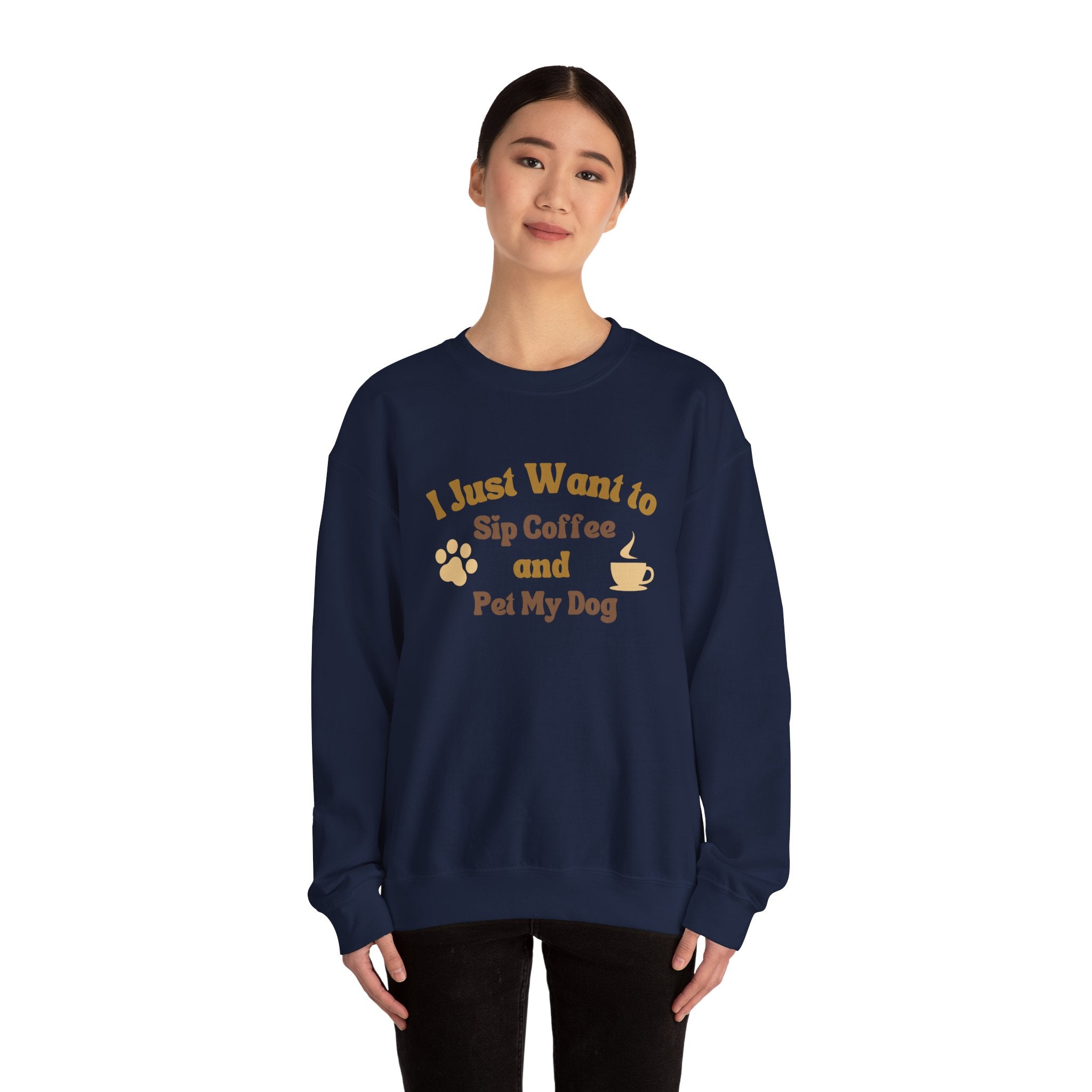 Cozy Dog Lover Crewneck Sweatshirt - I Just Want to Sip Coffee and Pet My Dog, Animal Lover Apparel, Gift for Dog Parents, Relaxed