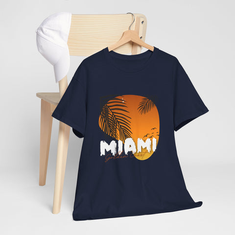 Miami Sunset Unisex Heavy Cotton Tee | Casual Summer T-Shirt, Relaxed Fit Shirt