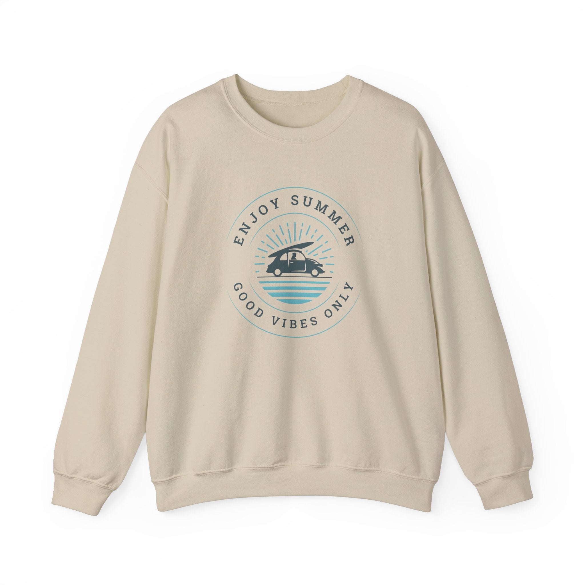 Enjoy Summer Good Vibes Crewneck Sweatshirt, Unisex Summer Apparel, Casual Layering, Beach Day Outfit, Gift for Travel Lovers