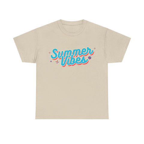 Summer Vibes Unisex Heavy Cotton Tee, Casual Summer Shirt, Beachwear, Gift for Friends, Vacation Essential, Fun Tee