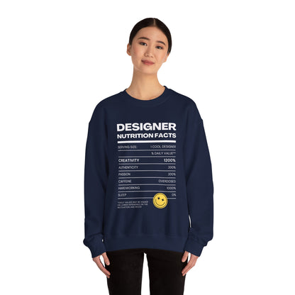 Designer Nutrition Facts Sweatshirt, Funny Graphic Crewneck, Gift for Creatives, Unique Unisex Apparel, Cozy Layering Top