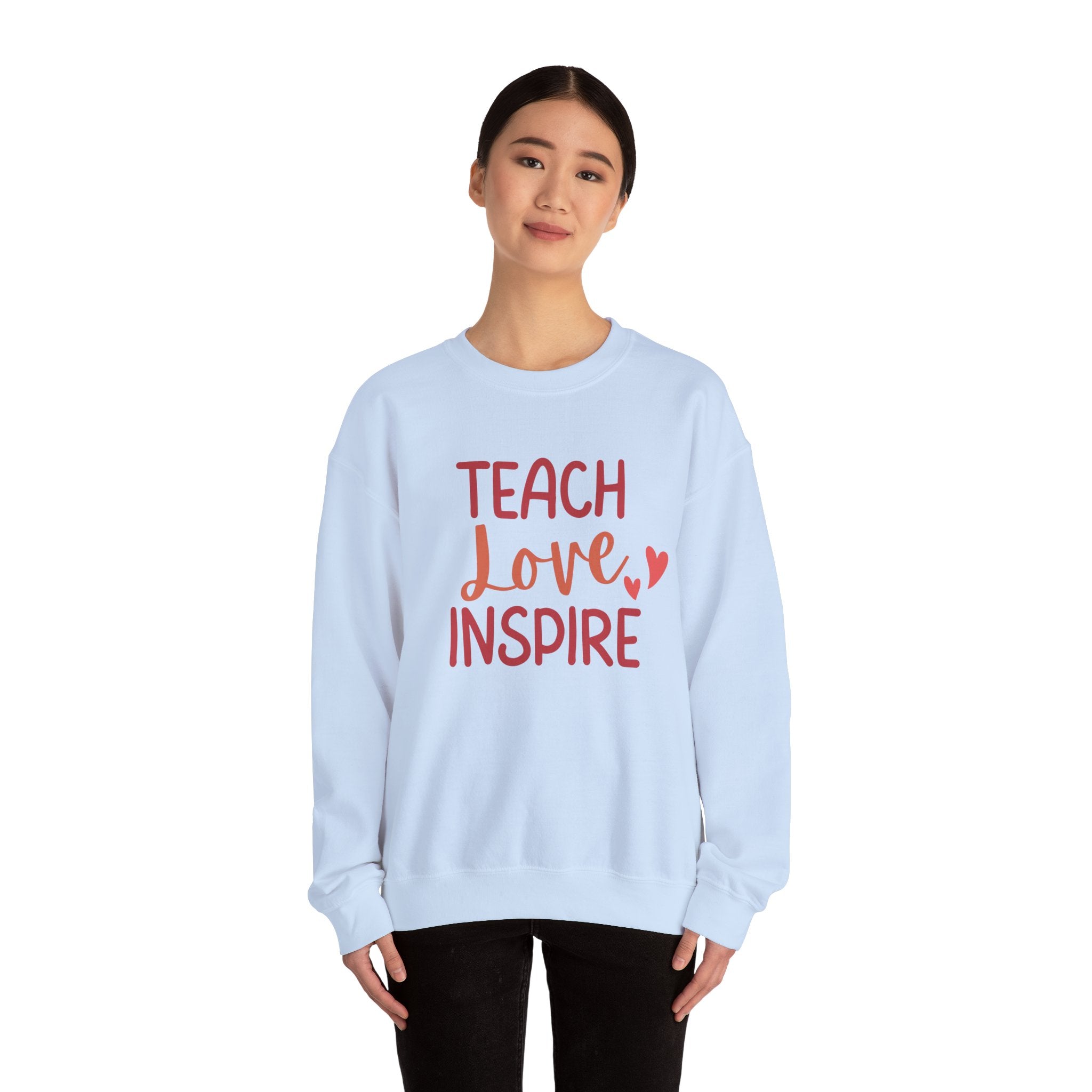 Teach Love Inspire Crewneck Sweatshirt, Cozy Teacher Gift, Motivational Sweatshirt for Educators, Inspirational Apparel, Valentine's Day