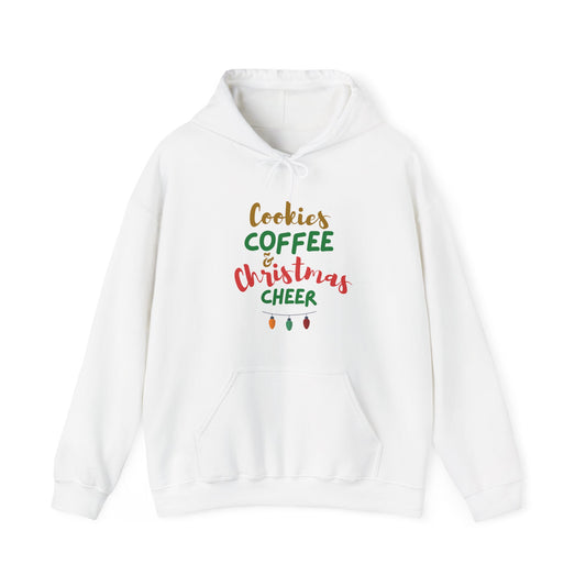 Cookies Coffee & Christmas Cheer Hoodie, Holiday Sweatshirt, Winter Apparel, Cozy Gift, Seasonal Wear, Festive Fashion