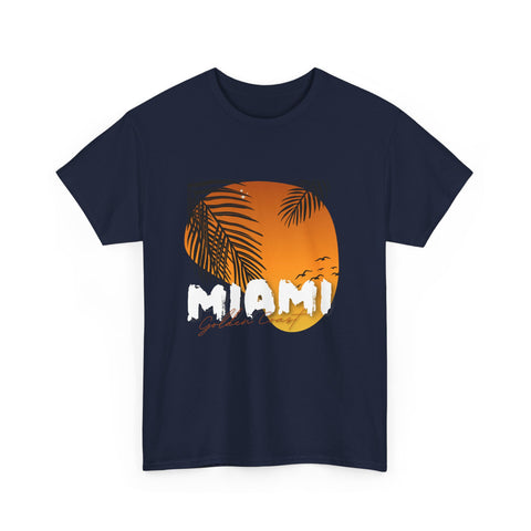 Miami Sunset Unisex Heavy Cotton Tee | Casual Summer T-Shirt, Relaxed Fit Shirt