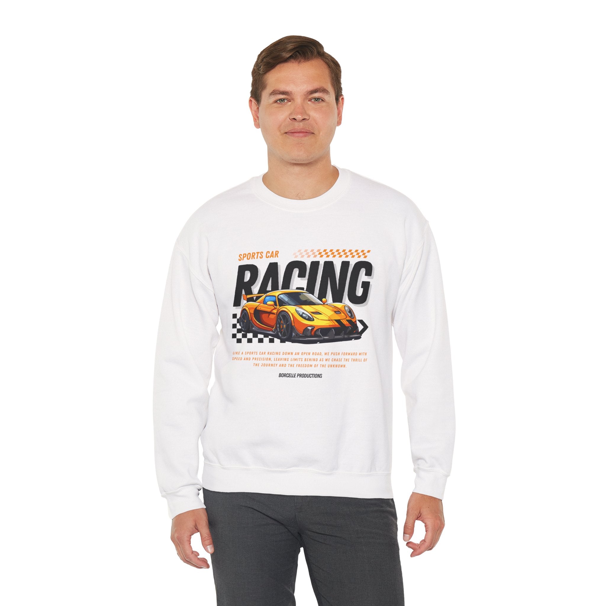 Sporty Racing Sweatshirt for Car Enthusiasts, Unisex Crewneck Pullover, Perfect for Racing Events, Casual Wear
