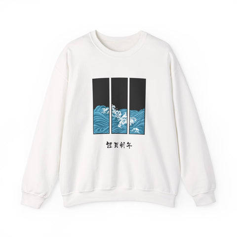 Japanese inspired Wave Art Unisex Crewneck Sweatshirt - Cozy Ocean Vibes, Perfect for Beach Lovers, Casual Wear, Summer Fashion