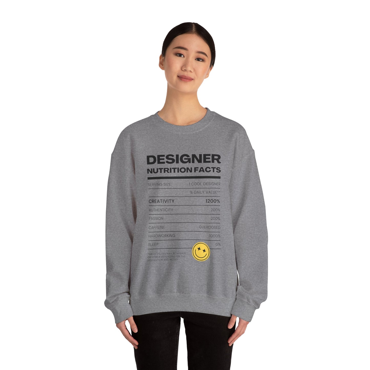 Designer Nutrition Facts Sweatshirt, Funny Graphic Crewneck, Gift for Creatives, Unique Unisex Apparel, Cozy Layering Top