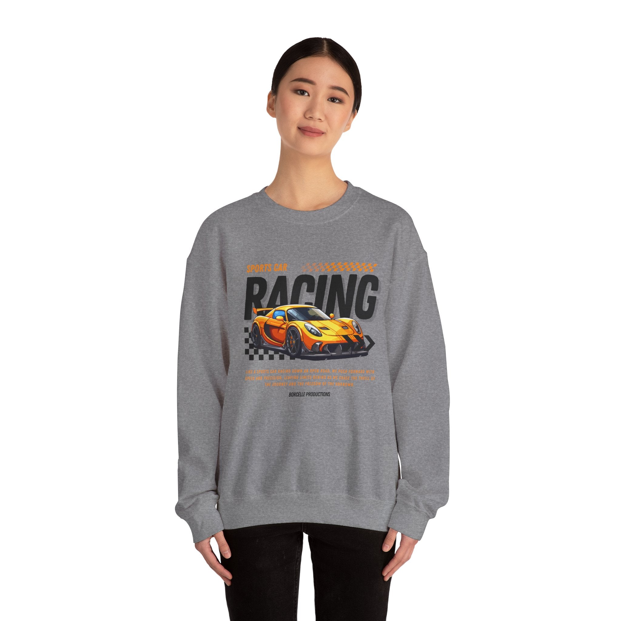 Sporty Racing Sweatshirt for Car Enthusiasts, Unisex Crewneck Pullover, Perfect for Racing Events, Casual Wear