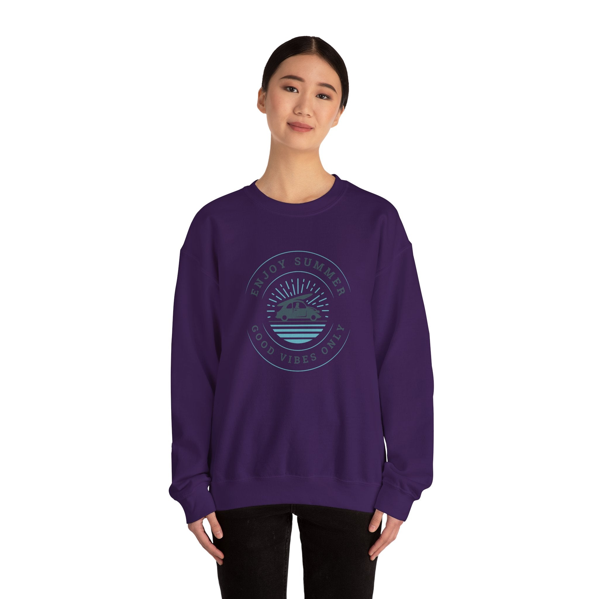 Enjoy Summer Good Vibes Crewneck Sweatshirt, Unisex Summer Apparel, Casual Layering, Beach Day Outfit, Gift for Travel Lovers