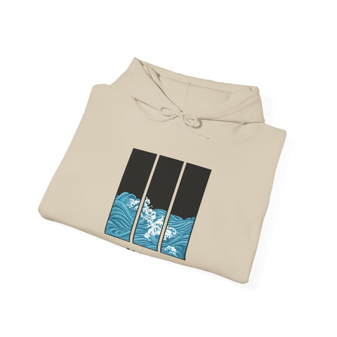 Japanese Inspired Ocean Waves Graphic Hoodie - Relaxed Vibe, Perfect for Beach Lovers, Unisex Gift for Sea Enthusiasts, Casual Summer Outfit
