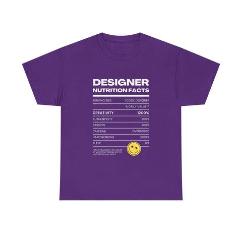 Designer Nutrition Facts Tee | Funny Graphic Unisex T-Shirt, Cool Designer Gift, Creative Apparel, Humorous Tee, Gifts for Designers