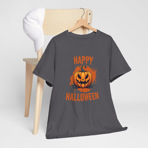 Halloween Unisex Heavy Cotton Tee, Spooky Pumpkin Graphic, Fall Festival Shirt, Halloween Party Top, Casual Autumn Apparel