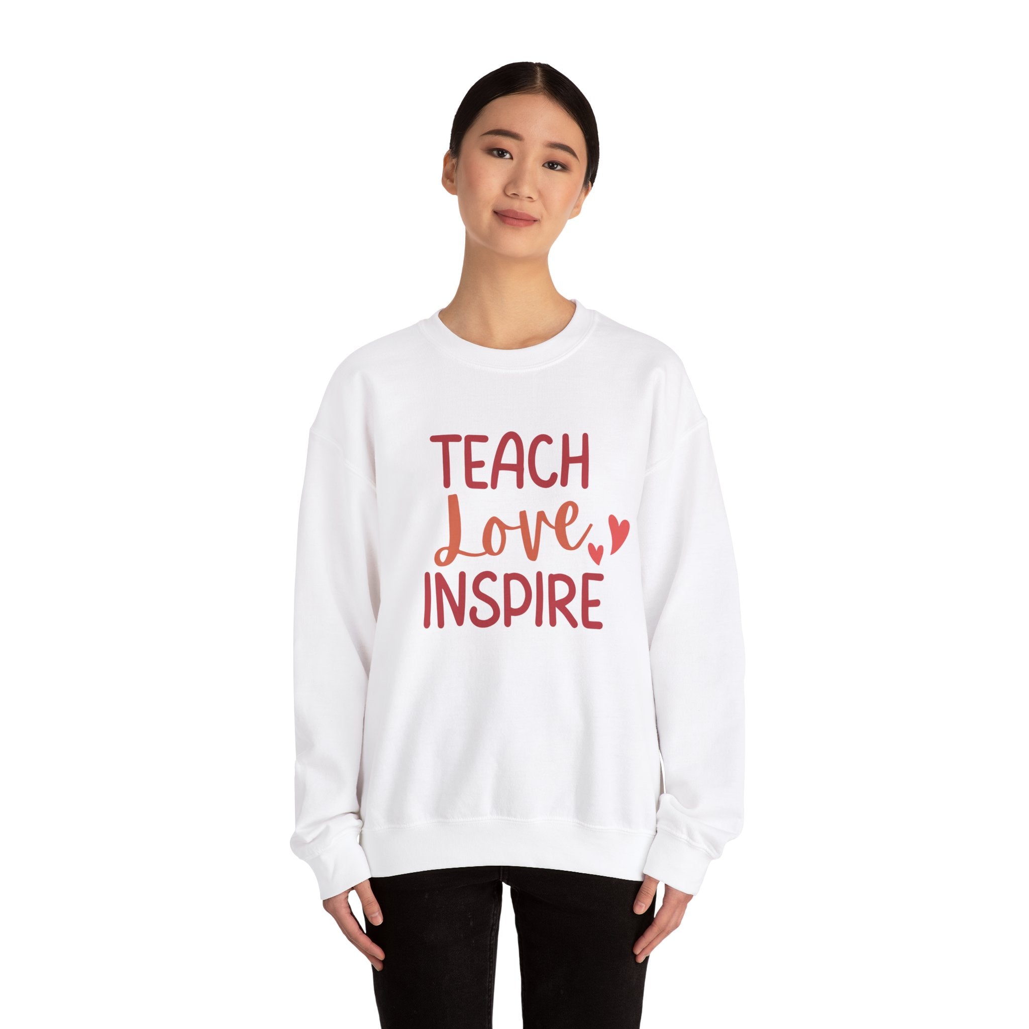 Teach Love Inspire Crewneck Sweatshirt, Cozy Teacher Gift, Motivational Sweatshirt for Educators, Inspirational Apparel, Valentine's Day
