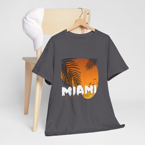 Miami Sunset Unisex Heavy Cotton Tee | Casual Summer T-Shirt, Relaxed Fit Shirt