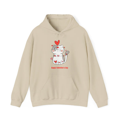 Cute Cat Valentine's Day Hoodie, Unisex Sweatshirt for Pet Lovers, Cozy Gift, Valentine's Day Apparel, Cat Lover Hoodie, Heart Design