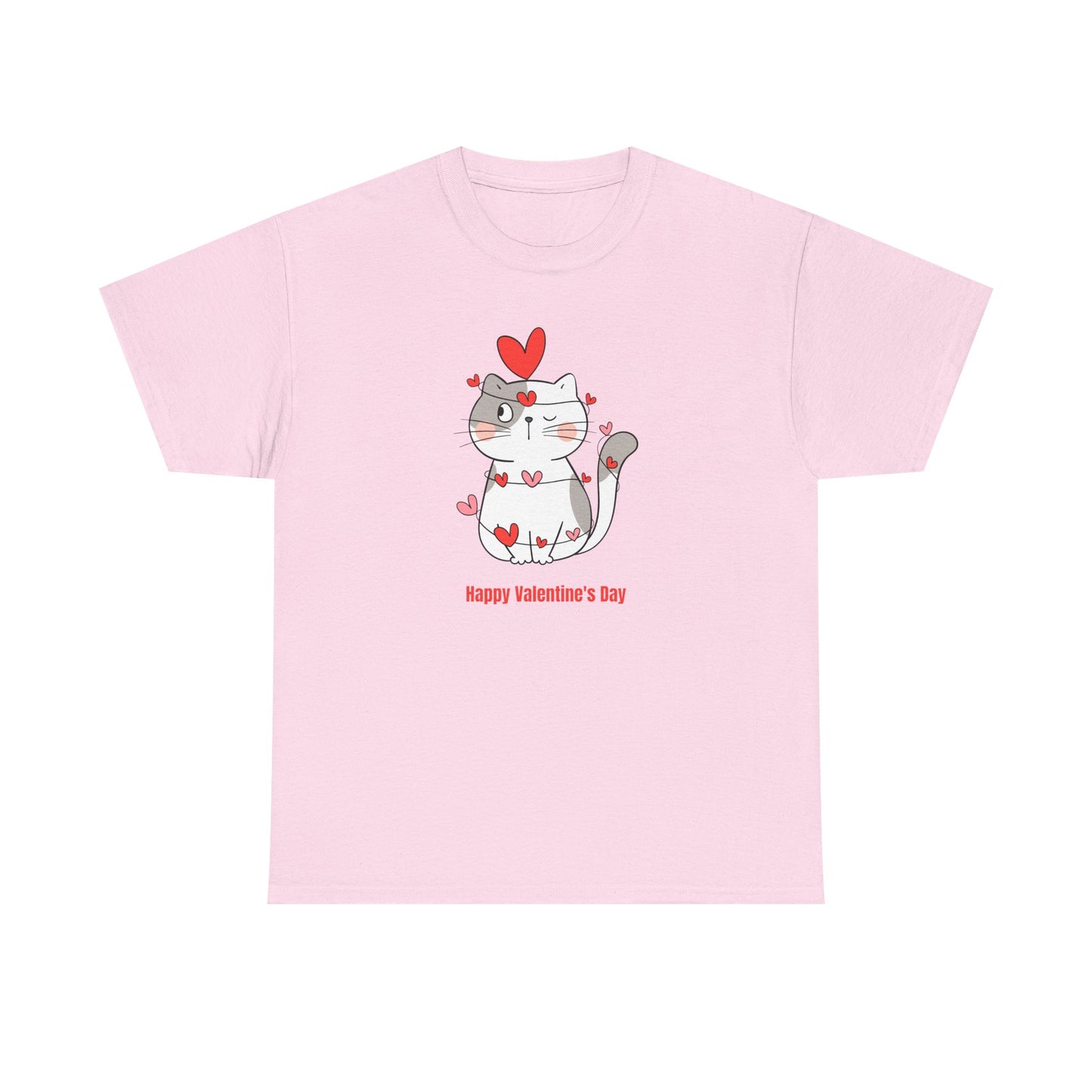 Valentine's Day Cat Tee Unisex Cotton T-Shirt for Pet Lovers Gifts for Her Cute Animal Graphic Shirt Valentine's Day