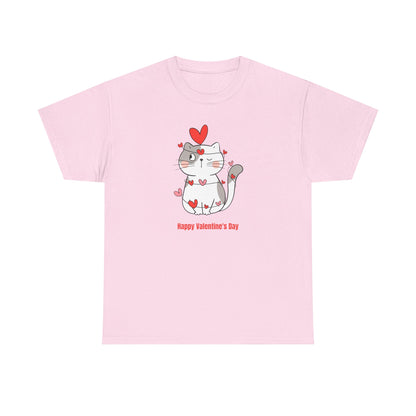 Valentine's Day Cat Tee Unisex Cotton T-Shirt for Pet Lovers Gifts for Her Cute Animal Graphic Shirt Valentine's Day