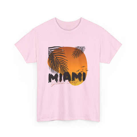 Miami Sunset Unisex Heavy Cotton Tee | Casual Summer T-Shirt, Relaxed Fit Shirt