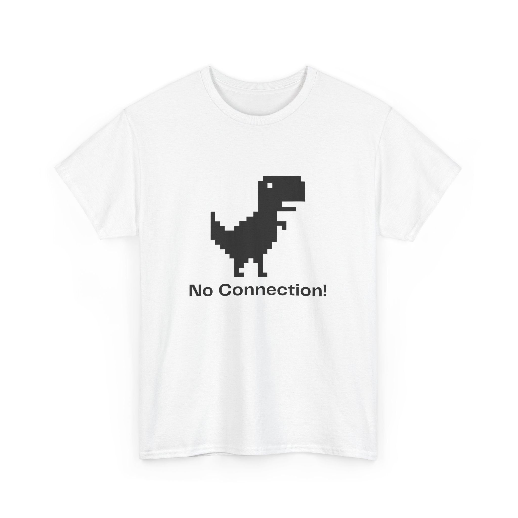 Funny Dinosaur Tee, No Connection! T-Shirt, Unisex Heavy Cotton Tee, Gift for Gamers, Quirky Casual Wear, Internet Humor Shirt