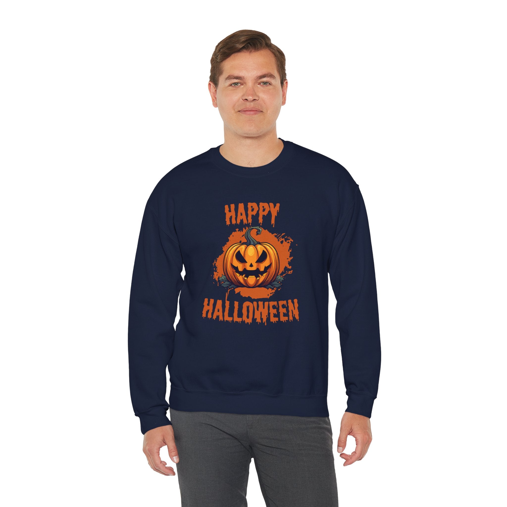 Halloween Pumpkin Crewneck Sweatshirt, Cozy Fall Sweater for Halloween, Unisex Sweatshirt, October Celebration Apparel
