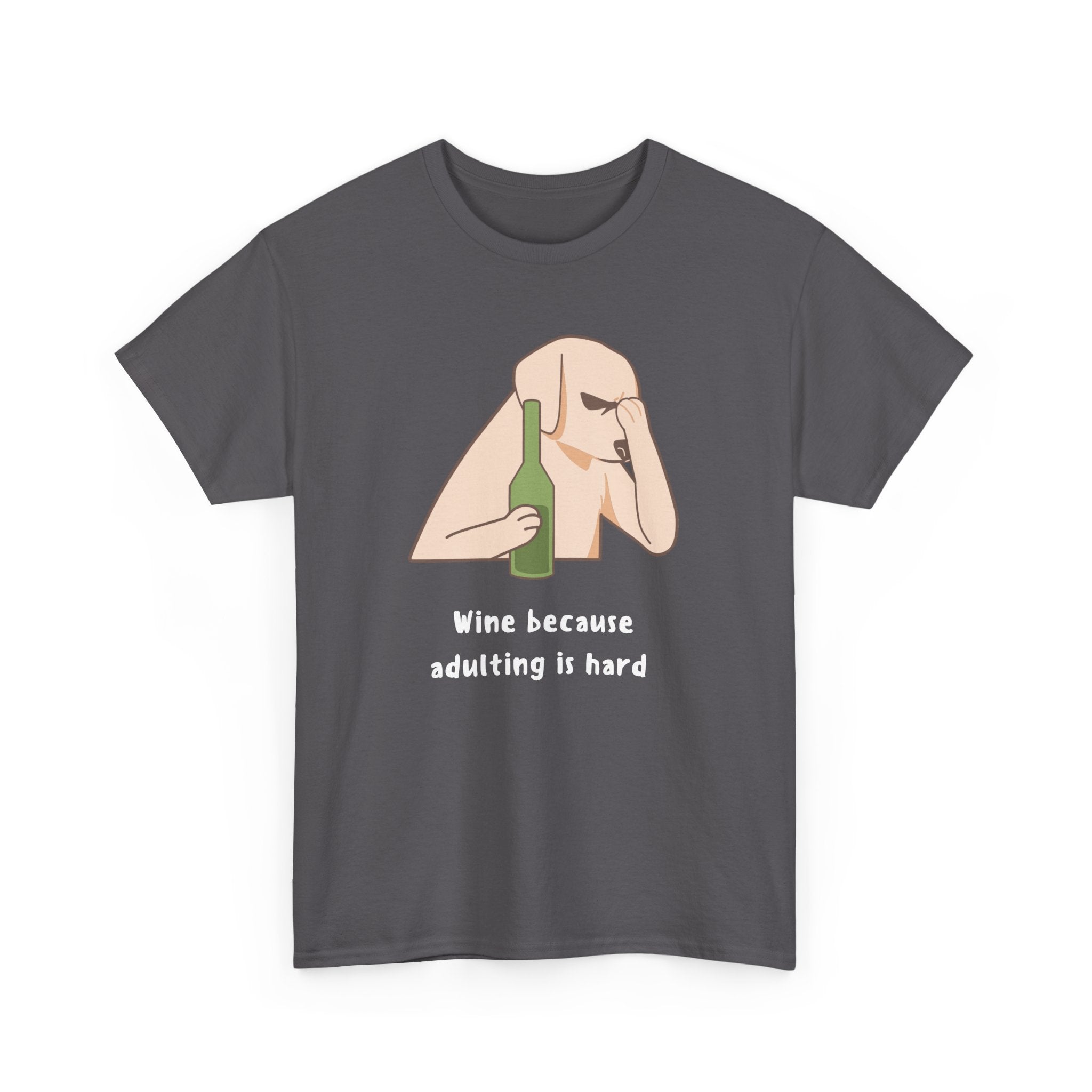 Funny Adulting Graphic Tee, Wine Lover Shirt, Humor Gift for Friends, Birthday, Relaxed Fit Unisex Cotton Top, Casual Wear
