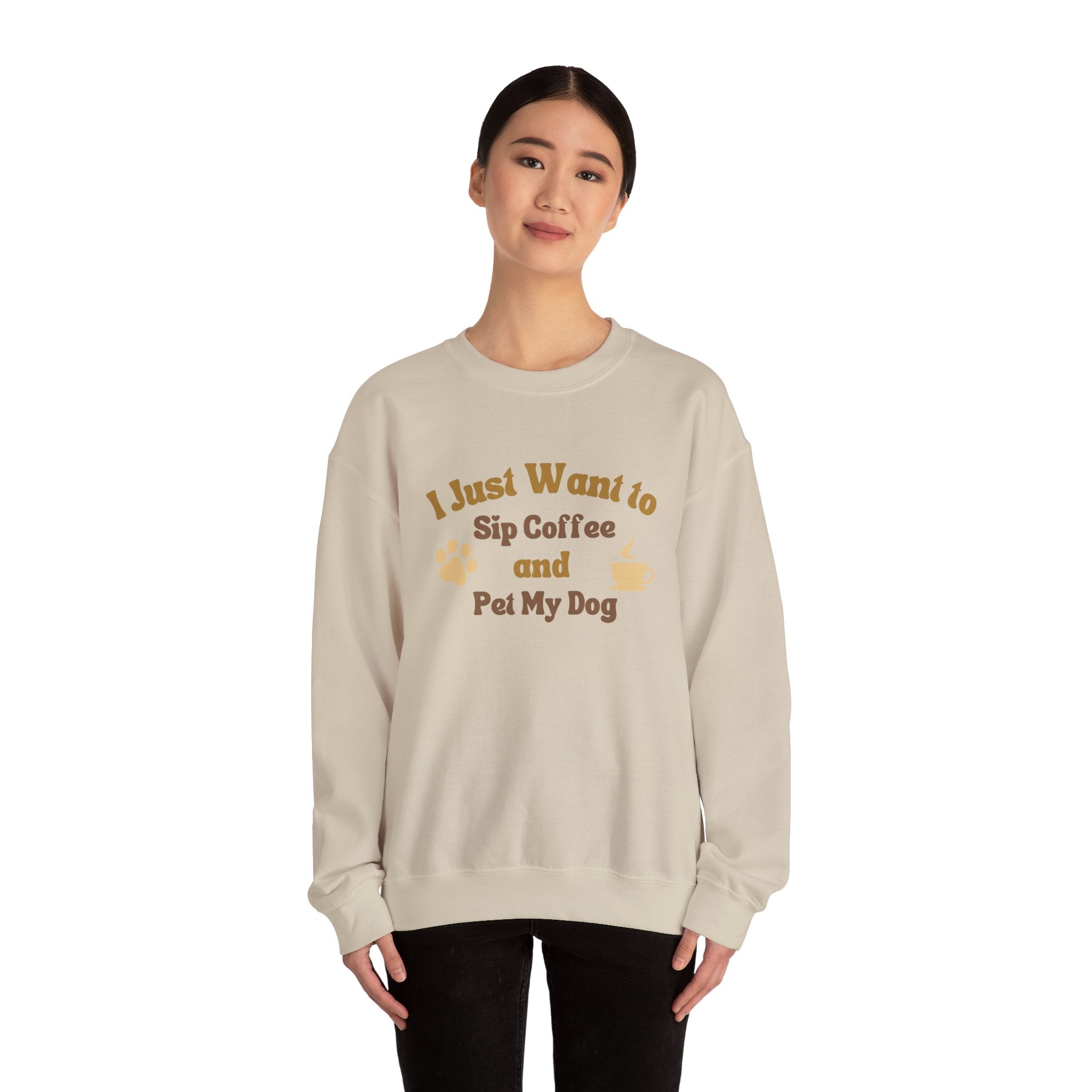 Cozy Dog Lover Crewneck Sweatshirt - I Just Want to Sip Coffee and Pet My Dog, Animal Lover Apparel, Gift for Dog Parents, Relaxed
