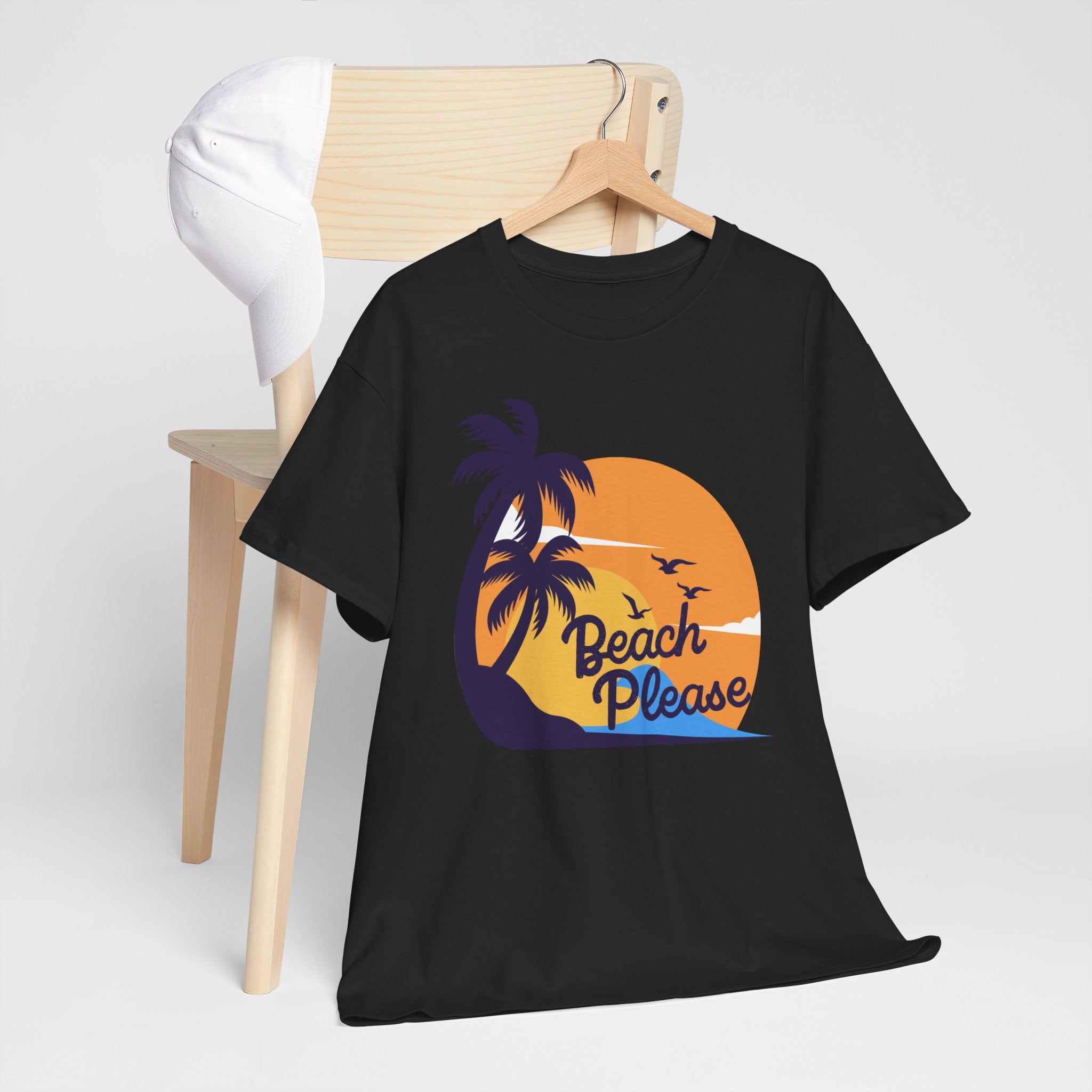 Beach Please Unisex Heavy Cotton Tee - Relaxed Summer Vibe, Perfect for Vacations, Beach Days, Casual Outfits, Gift for Beach Lovers