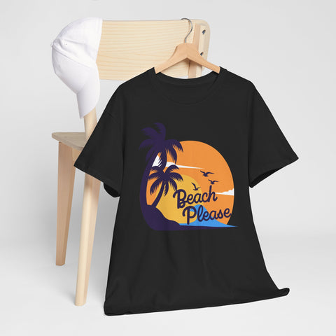 Beach Please Unisex Heavy Cotton Tee - Relaxed Summer Vibe, Perfect for Vacations, Beach Days, Casual Outfits, Gift for Beach Lovers