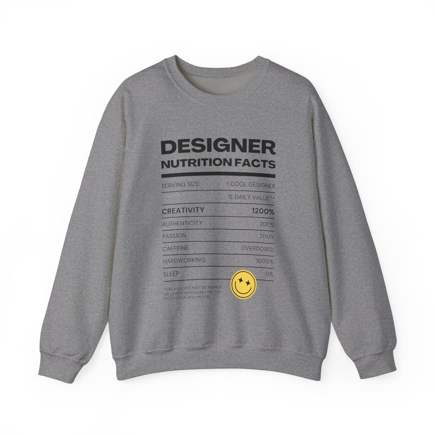 Designer Nutrition Facts Sweatshirt, Funny Graphic Crewneck, Gift for Creatives, Unique Unisex Apparel, Cozy Layering Top