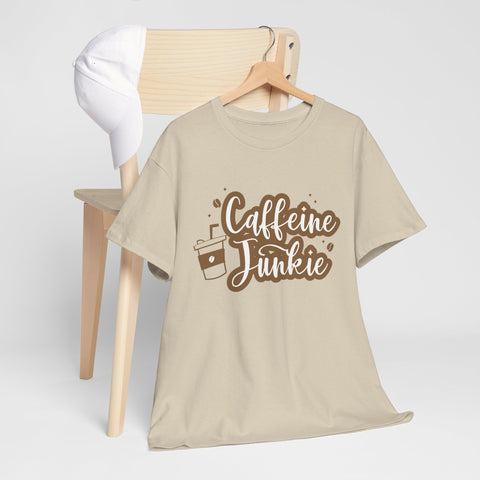 Caffeine Junkie Unisex Heavy Cotton Tee, Coffee Lover Shirt, Gift for Baristas, Comfortable Casual Wear, Daily Essentials
