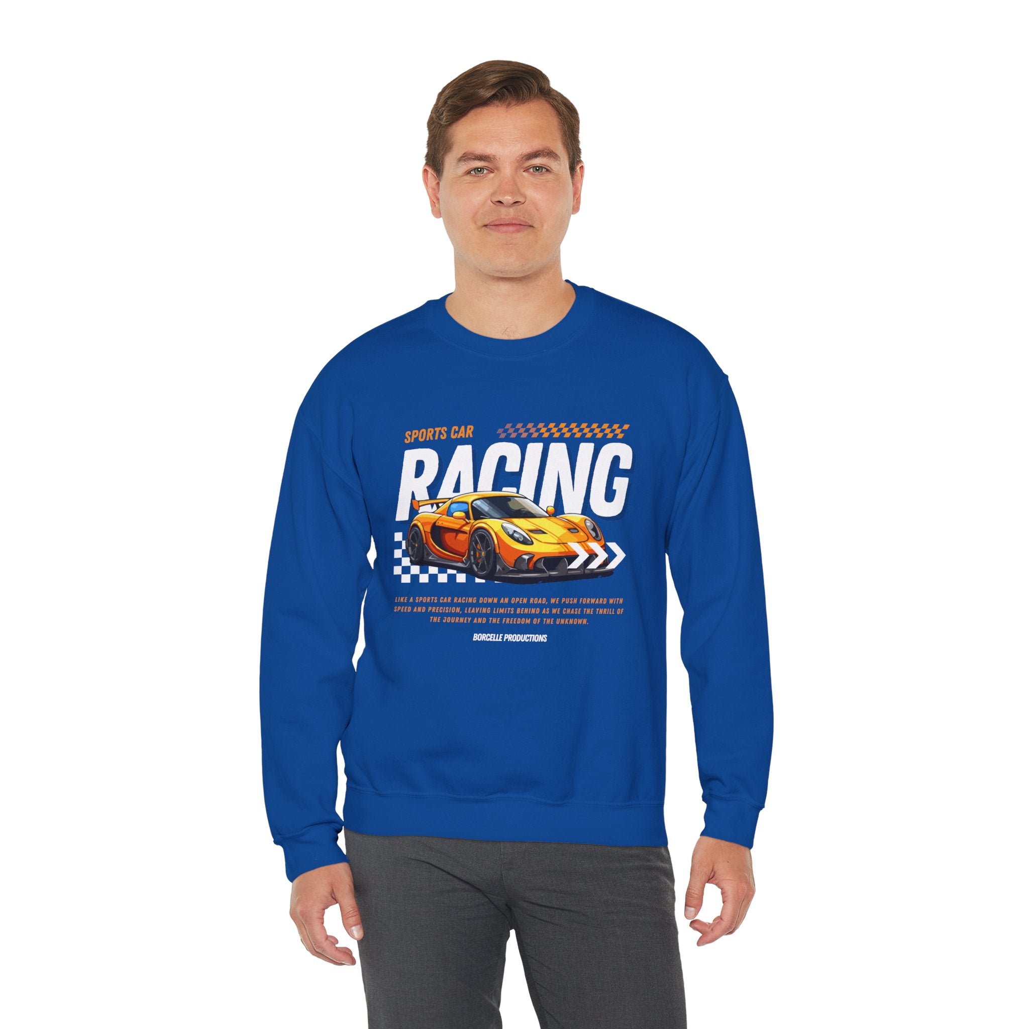 Sporty Racing Sweatshirt for Car Enthusiasts, Unisex Crewneck Pullover, Perfect for Racing Events, Casual Wear