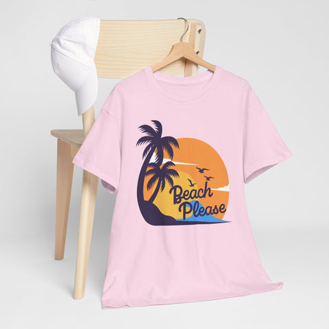 Beach Please Unisex Heavy Cotton Tee - Relaxed Summer Vibe, Perfect for Vacations, Beach Days, Casual Outfits, Gift for Beach Lovers