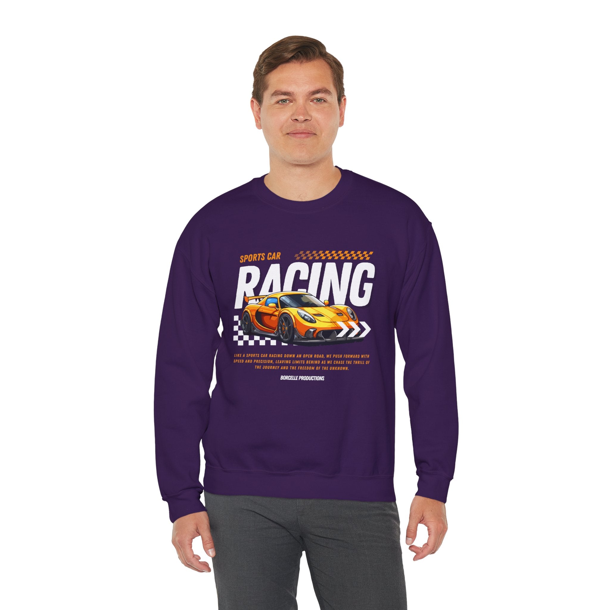 Sporty Racing Sweatshirt for Car Enthusiasts, Unisex Crewneck Pullover, Perfect for Racing Events, Casual Wear