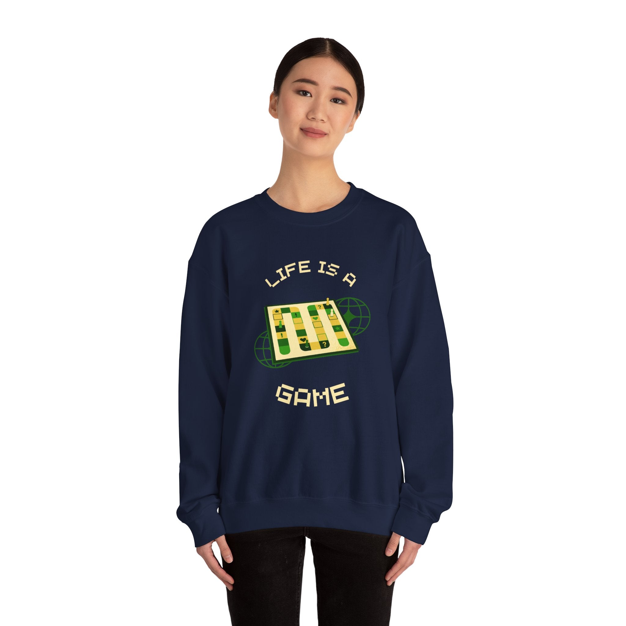 Game Board Life Is a Game Crewneck Sweatshirt, Casual Fun Gaming Sweatshirt