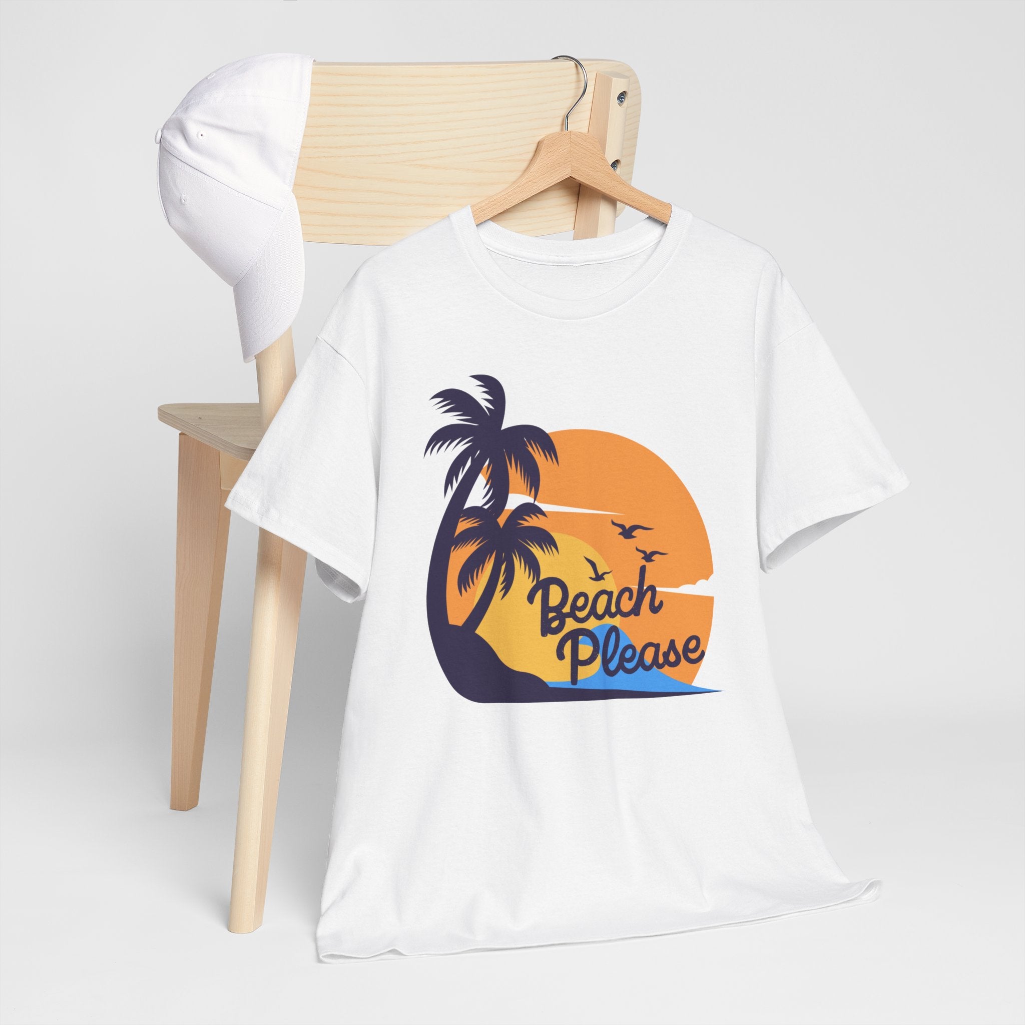 Beach Please Unisex Heavy Cotton Tee - Relaxed Summer Vibe, Perfect for Vacations, Beach Days, Casual Outfits, Gift for Beach Lovers