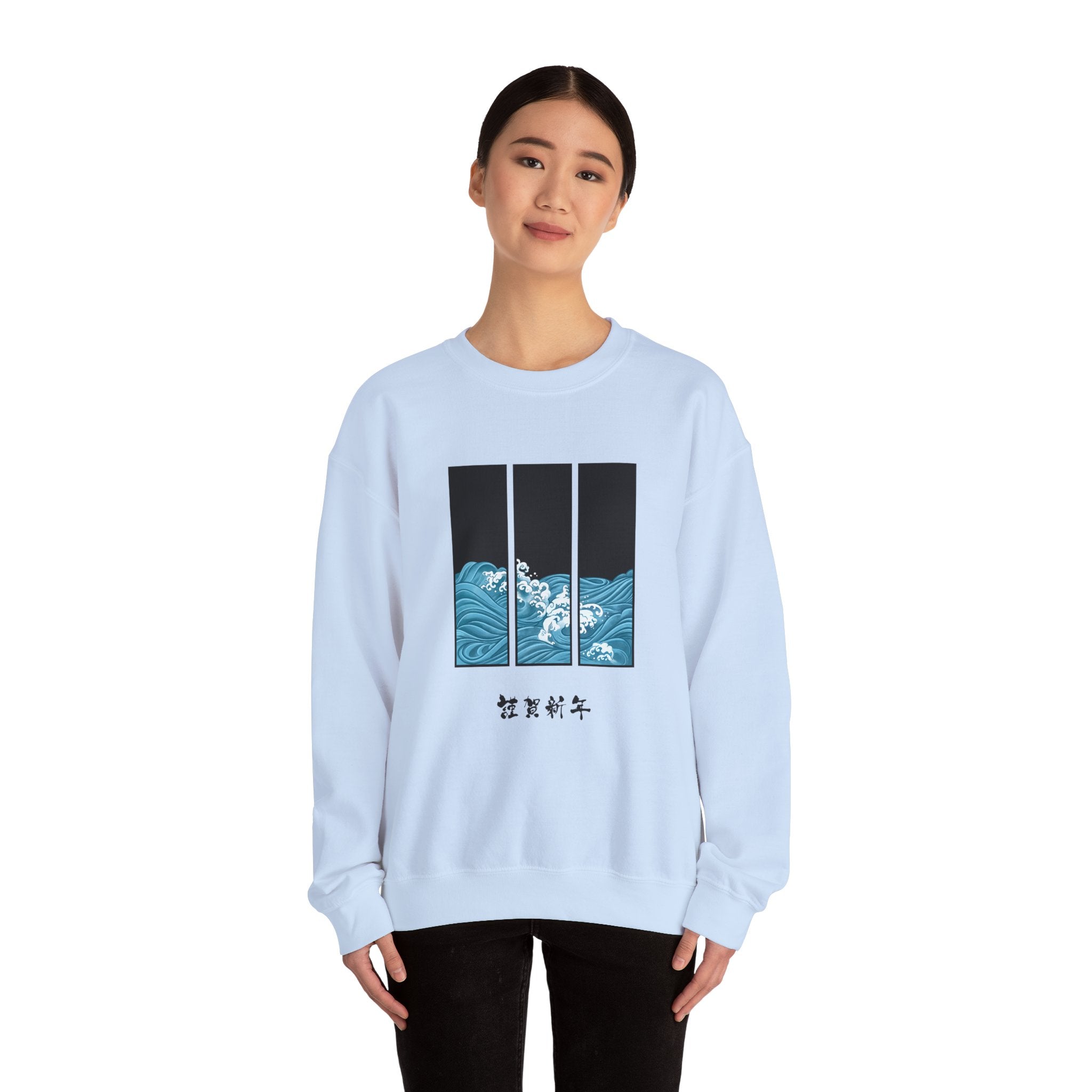 Japanese inspired Wave Art Unisex Crewneck Sweatshirt - Cozy Ocean Vibes, Perfect for Beach Lovers, Casual Wear, Summer Fashion